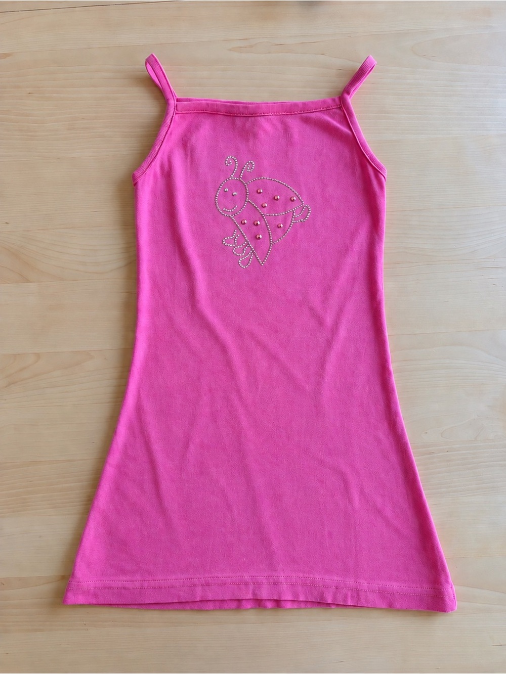 Y2K Girls' Hot Pink Spaghetti-Strap Dress with Rhinestone Ladybug 6T